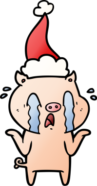 Ağlayan domuz eli bir insan tarafından çizilmiş Noel Baba şapkası çizilmiş.