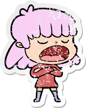 Bir insan tarafından yüksek sesle çizilmiş karikatür kadının sıkıntılı çıkartması.