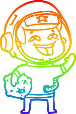 Gökkuşağı gradyan çizgi çizimi Bir insan tarafından çizilmiş gülen astronot