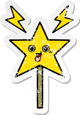 Bir insan tarafından çizilmiş sevimli bir çizgi film sihirli değneğinin sıkıntılı çıkartması.