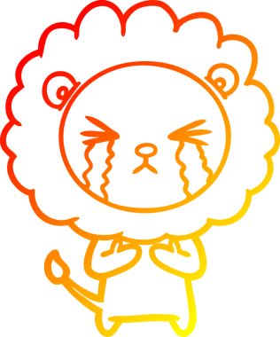 Bir insan tarafından çizilmiş, ağlayan bir aslanın çizgi çizimi.