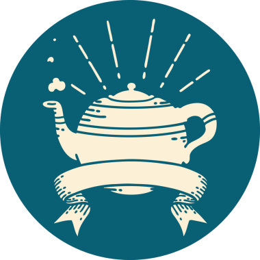 Bir insan tarafından çizilmiş dövme stili buharlı çaydanlığın simgesi.