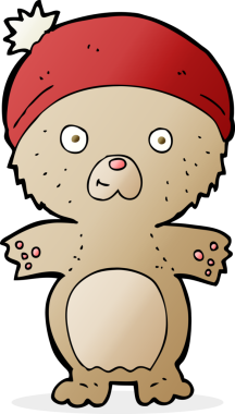 Bir insan tarafından çizilmiş şapkalı sevimli oyuncak ayı.