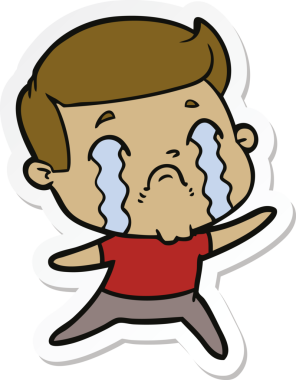 Bir insan tarafından çizilmiş, ağlayan bir çizgi film karakterinin çıkartması.