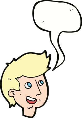 Bir insan tarafından çizilmiş konuşma balonlu mutlu çocuk yüzü.