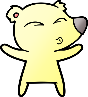 Bir insan tarafından çizilmiş kolları açık bir çizgi film ıslık çalan ayı.