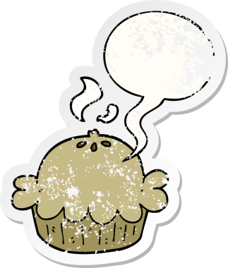 Konuşma balonlu karikatür turtası bir insan tarafından çizilmiş sıkıntılı eski bir çıkartma