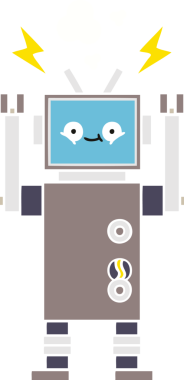 Bir insan tarafından çizilmiş düz renkli bir robot karikatürü