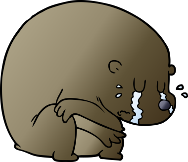 Bir insan tarafından çizilmiş ağlayan çizgi film ayısı.