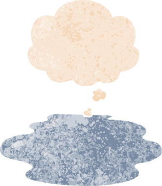 Düşünce baloncuklu su birikintisi grunge sıkıntılı retro desenli bir insan tarafından çizilmiş