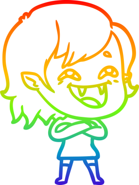 Gökkuşağı gradyan çizgi çizimi Bir insan tarafından çizilmiş gülen vampir kız çizgi filmi