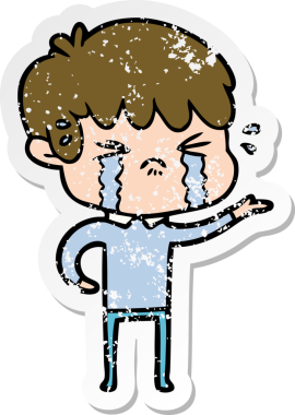 Bir insan tarafından çizilmiş, ağlayan bir çizgi film çocuğunun sıkıntılı çıkartması.