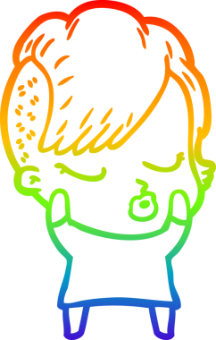 Gökkuşağı gradyan çizgi çizimi Bir insan tarafından çizilmiş güzel hippi kız