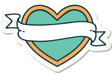 Bir insan tarafından çizilmiş geleneksel bir kalp ve bayrak stili dövme çıkartması.