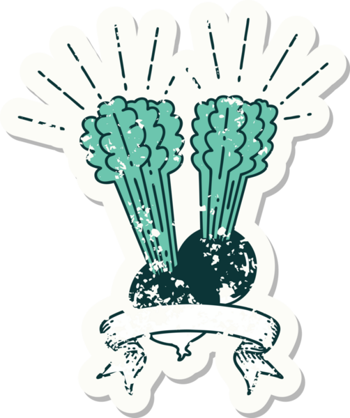 Bir insanın çizdiği yapraklı pancar dövmesi stili eski bir etiket.