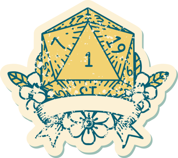 Retro Dövme Biçimi Doğal Bir d20 zar bir insan tarafından çizildi