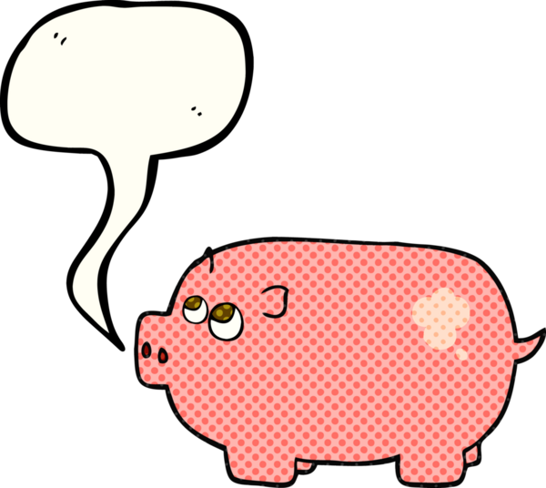 El yazısıyla çizilmiş çizgi roman konuşma balonu bir insan tarafından çizilmiş domuz kumbarası.