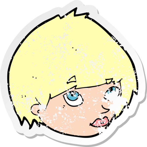 Bir insan tarafından çizilmiş karikatür kadın yüzünün gerilimli yapıştırması.