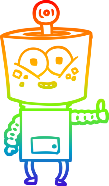 Gökkuşağı gradyan çizgisi çizimi mutlu çizgi robot bir insan tarafından başparmak çiziliyor