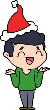 Gülen, kafası karışmış, Noel Baba şapkası takan bir adamın el çizimi.