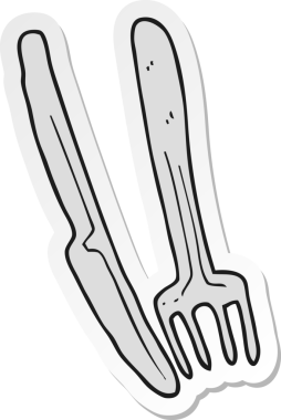 Bir insan tarafından çizilmiş çatal ve bıçak çıkartması.