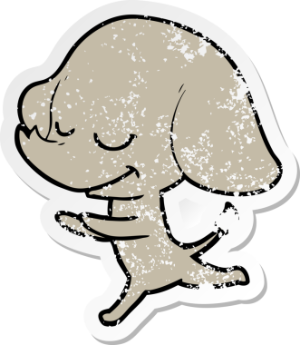 Bir insan tarafından çizilmiş gülümseyen bir filin sıkıntılı çıkartması.