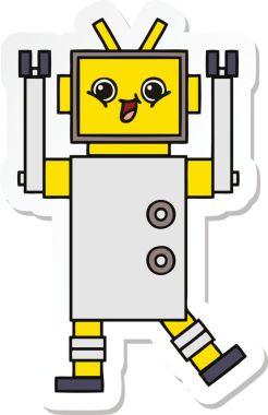 Bir insan tarafından çizilmiş şirin çizgi film robotunun çıkartması.