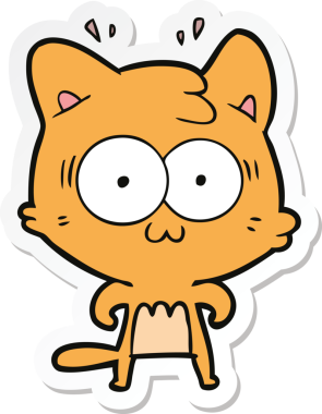 Bir çizgi film çıkartması. Bir insan tarafından çizilmiş, şaşırmış bir kedi.