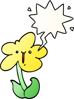 bir insan tarafından çizilmiş yumuşak eğimli konuşma baloncuklu karikatür çiçeği