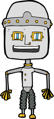 Bir insan tarafından çizilmiş komik çizgi film robotu