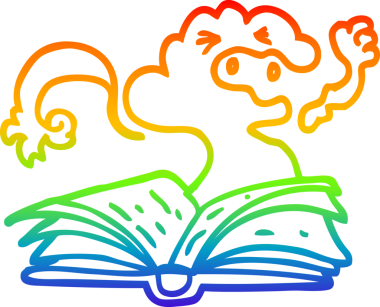 Gökkuşağı gradyan çizgi çizimi bir insan tarafından çizilmiş bir büyü kitabı