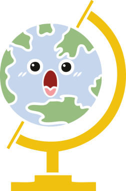 Bir insan tarafından çizilmiş dünyanın düz renkli retro karikatürü