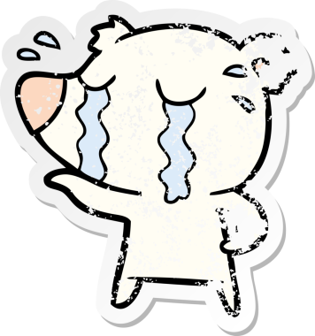 Bir insan tarafından çizilmiş ağlayan kutup ayısı karikatürünün sıkıntılı çıkartması