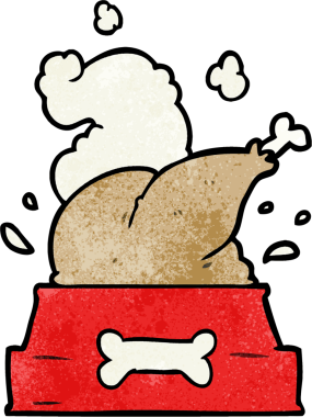 Bir insan tarafından çizilmiş mutlu bir Noel için bütün hindiyi bir köpek kasesine tıkıştırdım.