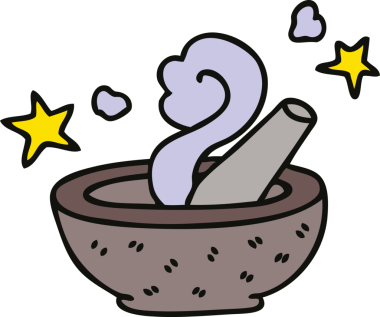 Bir insan tarafından çizilmiş tuhaf çizgi film sihirli tokmak ve havan topu.