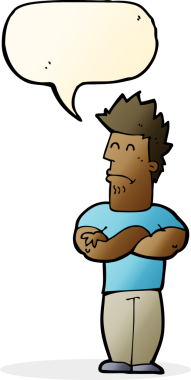 Bir insan tarafından çizilmiş konuşma balonlu somurtkan bir adam.