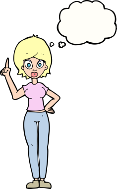 Çizgi filmdeki kadın bir insan tarafından çizilmiş düşünce balonuyla anlatmak istediği şeyi anlatıyor.