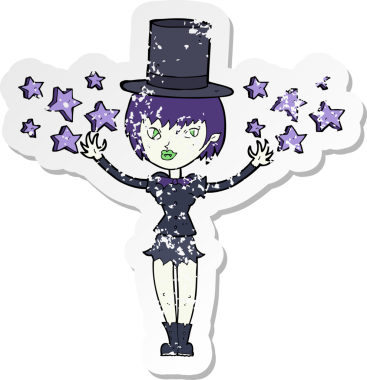 Bir insan tarafından çizilmiş bir cadılar bayramı vampir kız çizgi filminin gerilimli yapıştırması.