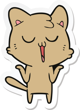 Bir insan tarafından çizilmiş çizgi film kedisinin çıkartması.