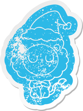 Bir insan tarafından çizilmiş Noel Baba şapkası takan bir aslanın sıkıntılı karikatürü.