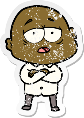 Bir insan tarafından çizilmiş yorgun ve kel bir adamın sıkıntılı çıkartması.