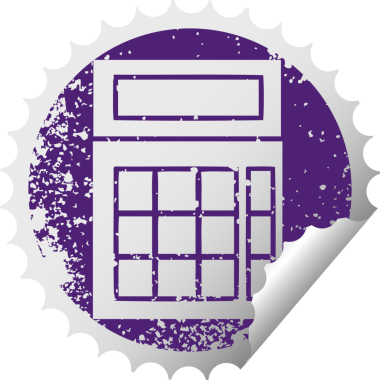 Bir insan tarafından çizilmiş okul hesap makinesinin sıkıntılı dairesel soyma etiketi sembolü