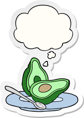 Düşünce baloncuğu olan çizgi film avokadosu insan tarafından çizilmiş bir çıkartma.