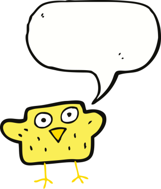 Bir insan tarafından çizilmiş konuşma balonlu çizgi film kuşu.