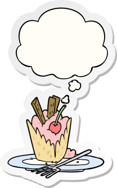 Düşünce baloncuklu karikatür tatlısı insan tarafından çizilmiş bir çıkartma.