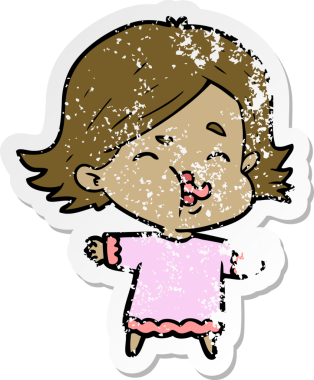 Bir insan tarafından çizilmiş karikatür kızının sıkıntılı çıkartması.