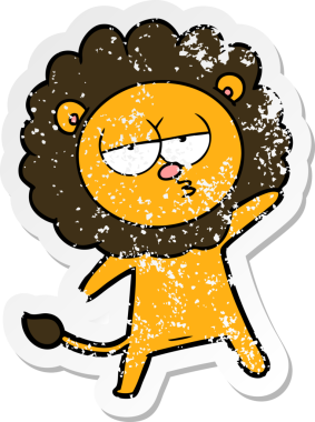 Bir insan tarafından çizilmiş yorgun bir aslanın sıkıntılı çıkartması.