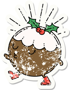 Bir insan tarafından çizilmiş dövme stili puding karakterinin eski bir çıkartması.