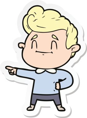 Bir insan tarafından çizilmiş mutlu bir çizgi film karakterinin çıkartması.