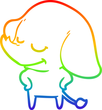 Bir insan tarafından çizilmiş gülümseyen bir filin çizgi çizimi.